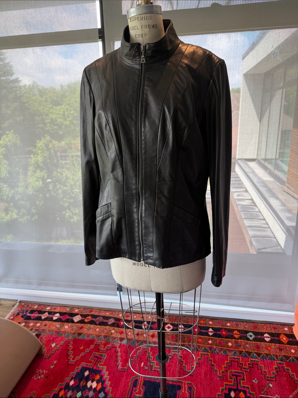Danier Black Leather Zip Jacket with Stand Collar